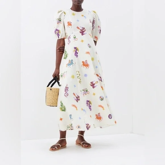 ALEMAIS Aether Abstract Print Linen Midi Dress - Picture 3 of 10